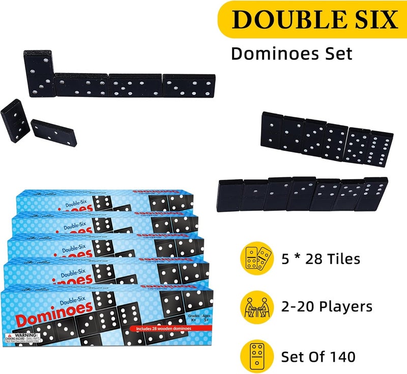 Offelec Dominos Set for Adults – 140pcs Dominoes Set - Classic Board Games, Double 6 Dominoes Family Games for Adults - Double Six Standard Dominos Set 5 * 28 Tiles, Travel-Friendly Domino Set - Image 2